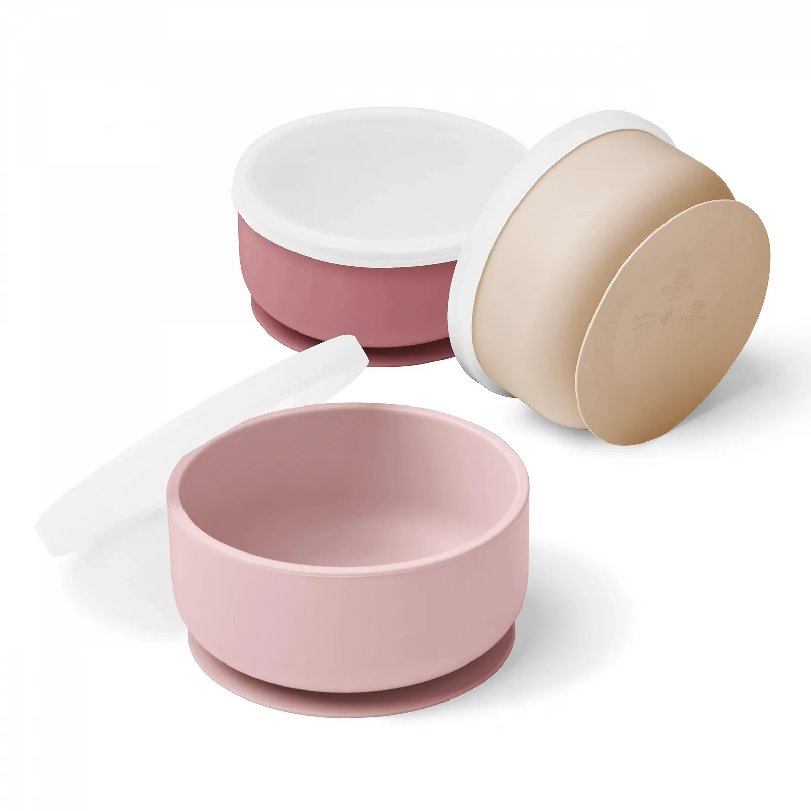 Миска з кришкою та присоскою Силікон від 6 місяців рожевий, ніжно-рожевий та бежевий, фото №1 Миска з кришкою та присоскою Силікон від 6 місяців рожевий, ніжно-рожевий та бежевий, фото №1