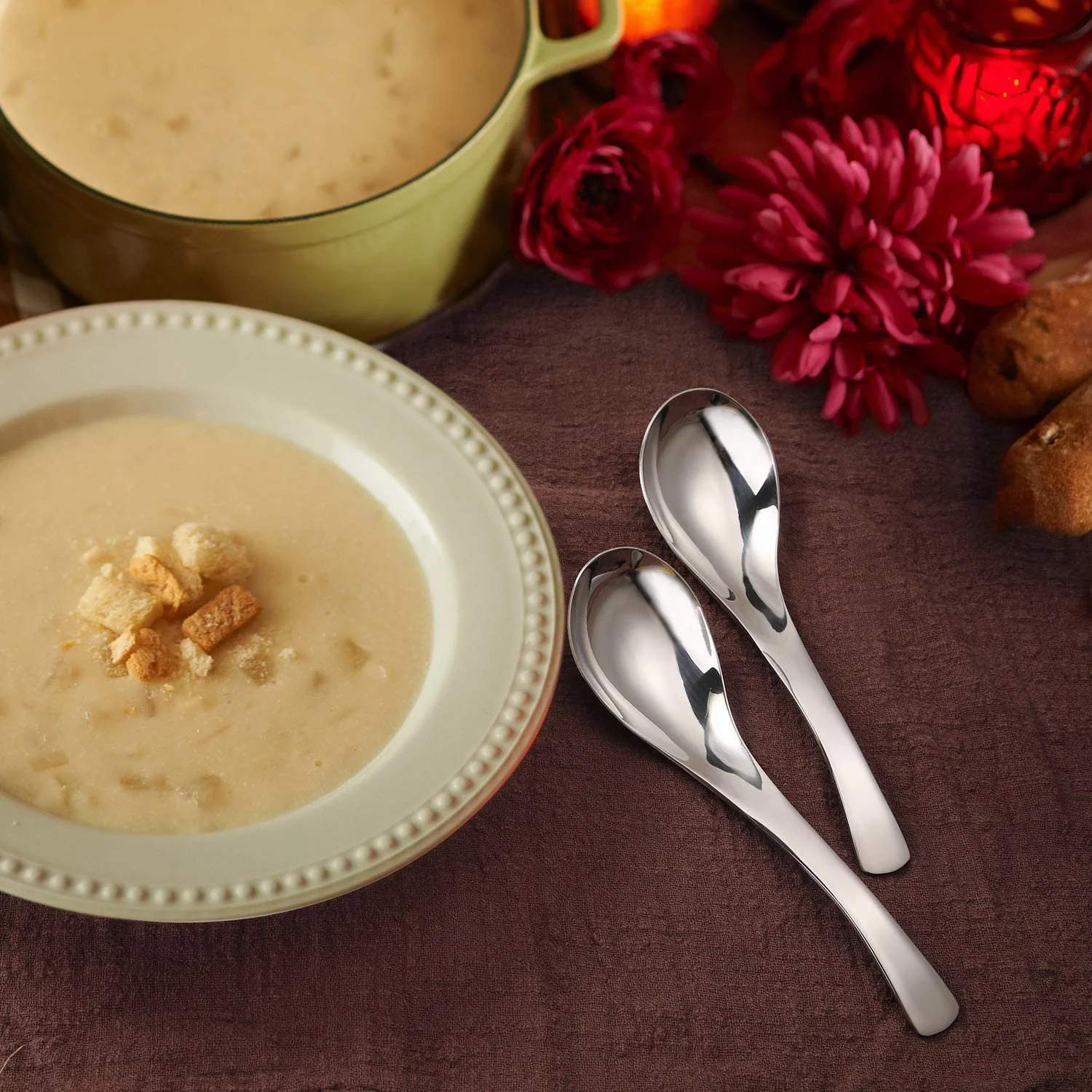 Ложка Супова AOOSY 6 шт., нержавіюча сталь, 15 см, срібна, для столу, обіду, рису, кави, десерту, полірована кругла, фото №5