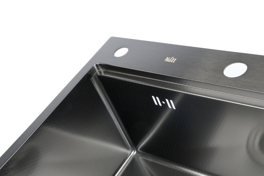 Мийка для кухні чорна накладна декорована з PVD покриттям Nett NBS-5747, фото №4
