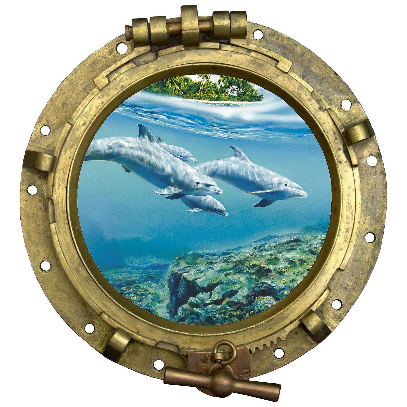 Наклейка на стіну GRAZDesign Bathroom Porthole Dolphin 32 x 30 см, фото №1