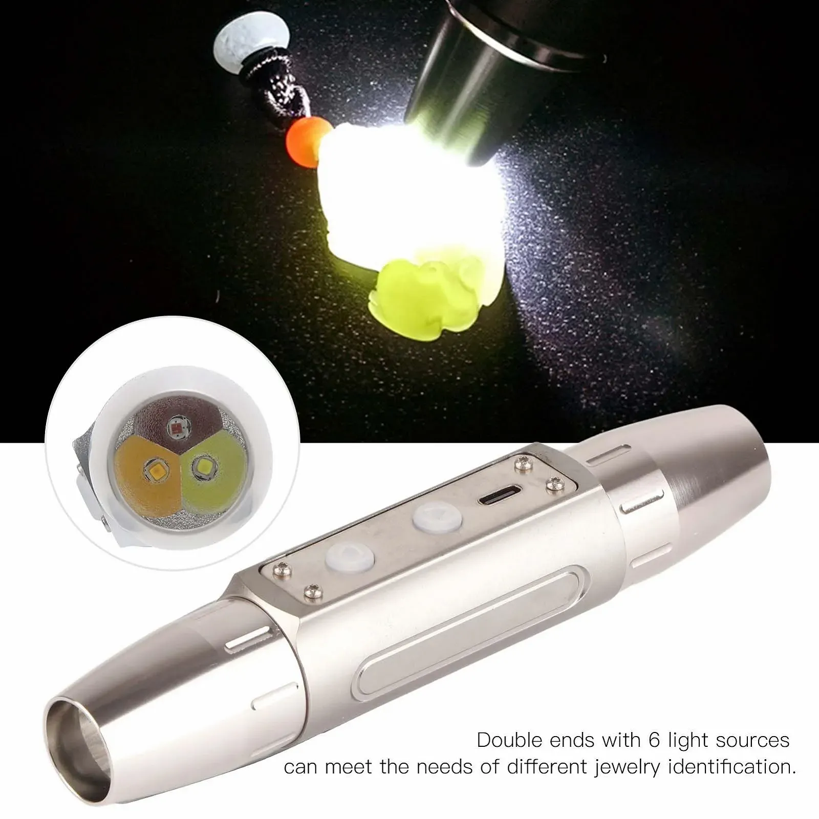Фонарик plplaaoo Dual Ends 6 Lights Электрический фонарик Обнаружение флуоресценции для идентификации ювелирных изделий Нержавеющая сталь Алюминиевый сплав 15 см 265 г, фото №2 Фонарик plplaaoo Dual Ends 6 Lights Электрический фонарик Обнаружение флуоресценции для идентификации ювелирных изделий Нержавеющая сталь Алюминиевый сплав 15 см 265 г, фото №2