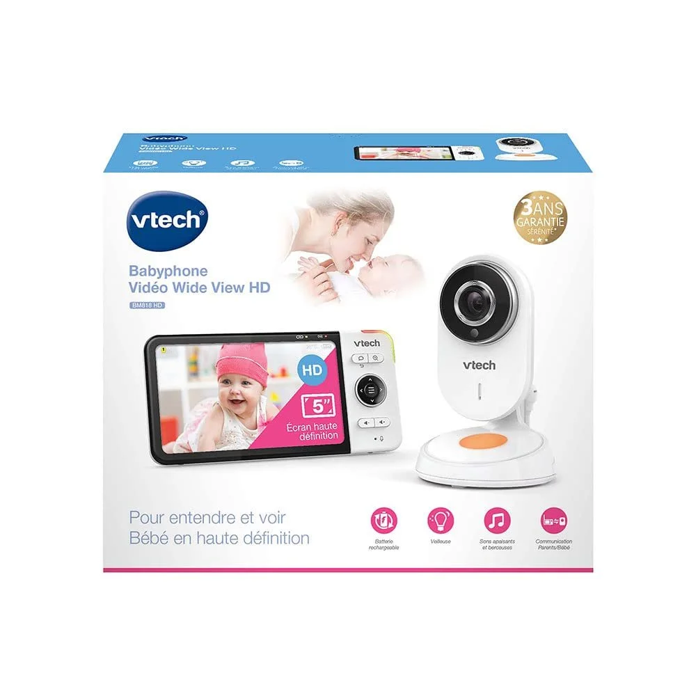 Відеоняня VTech BM818, 5-дюймовий ультратонкий HD-дисплей, нічник та колискові 720p, білий, фото №5
