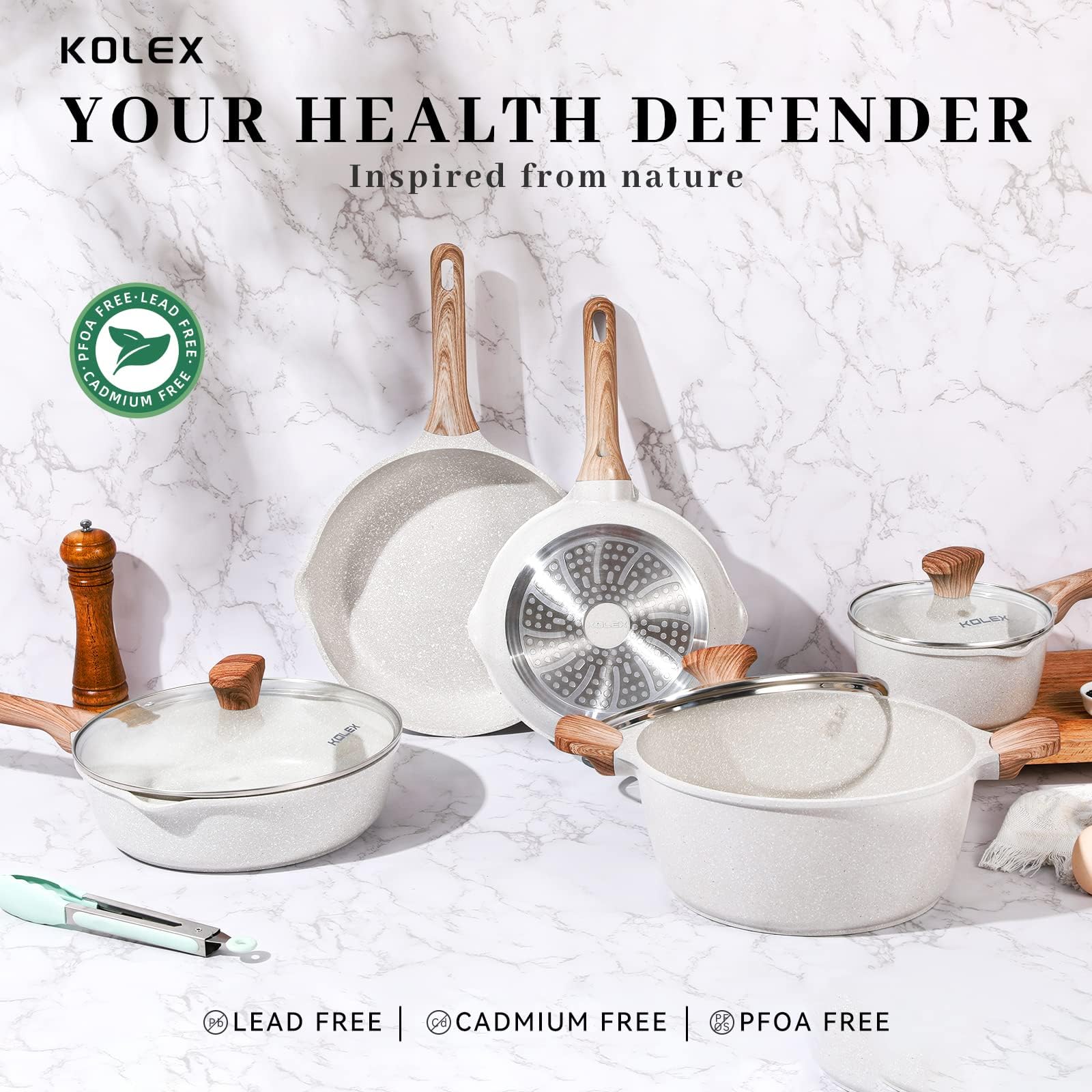 Набор KOLEX 12-Штук Покрытие из Гранита Антипригарный серо-бежевый, фото №2 Набор KOLEX 12-Штук Покрытие из Гранита Антипригарный серо-бежевый, фото №2