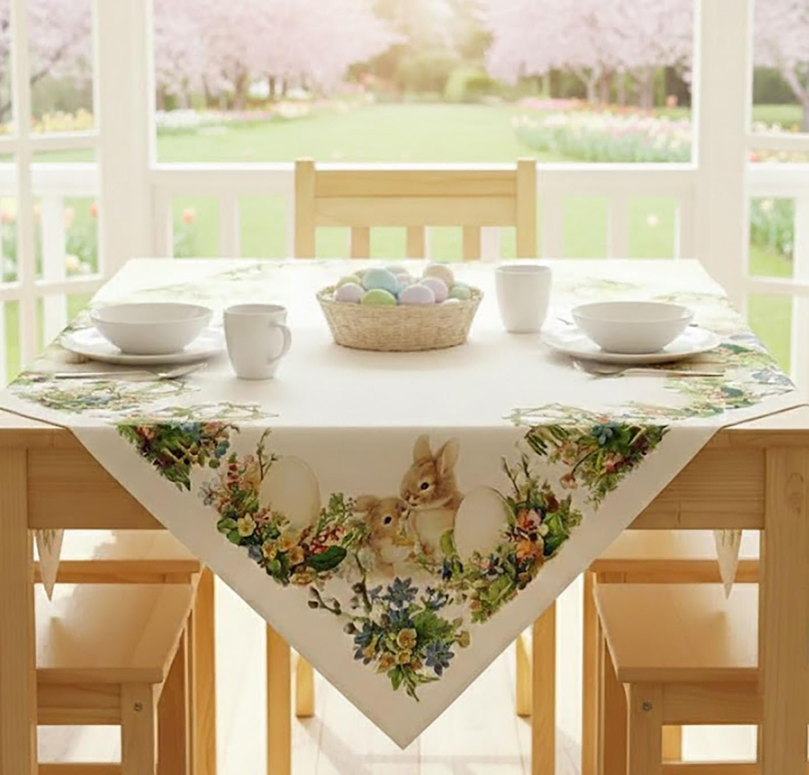 Скатертина KAMACA Nostalgic Easter 85 x 85 см Великодня з кроликами та яйцями, фото №5