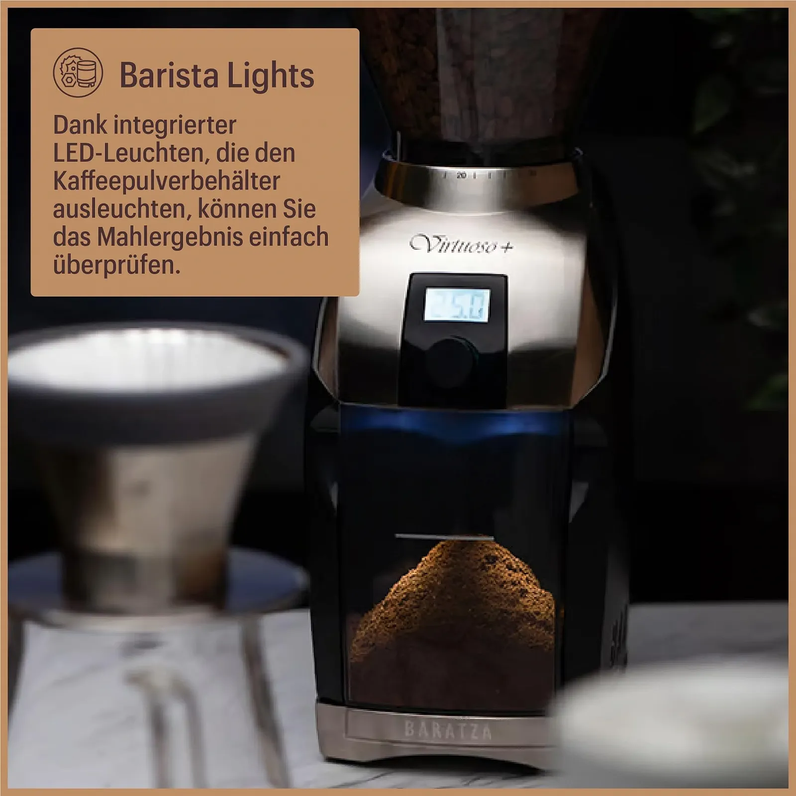 Кофемолка Baratza Virtuoso+ 230V электрическая коническая с таймером и подсветкой Черный, фото №9