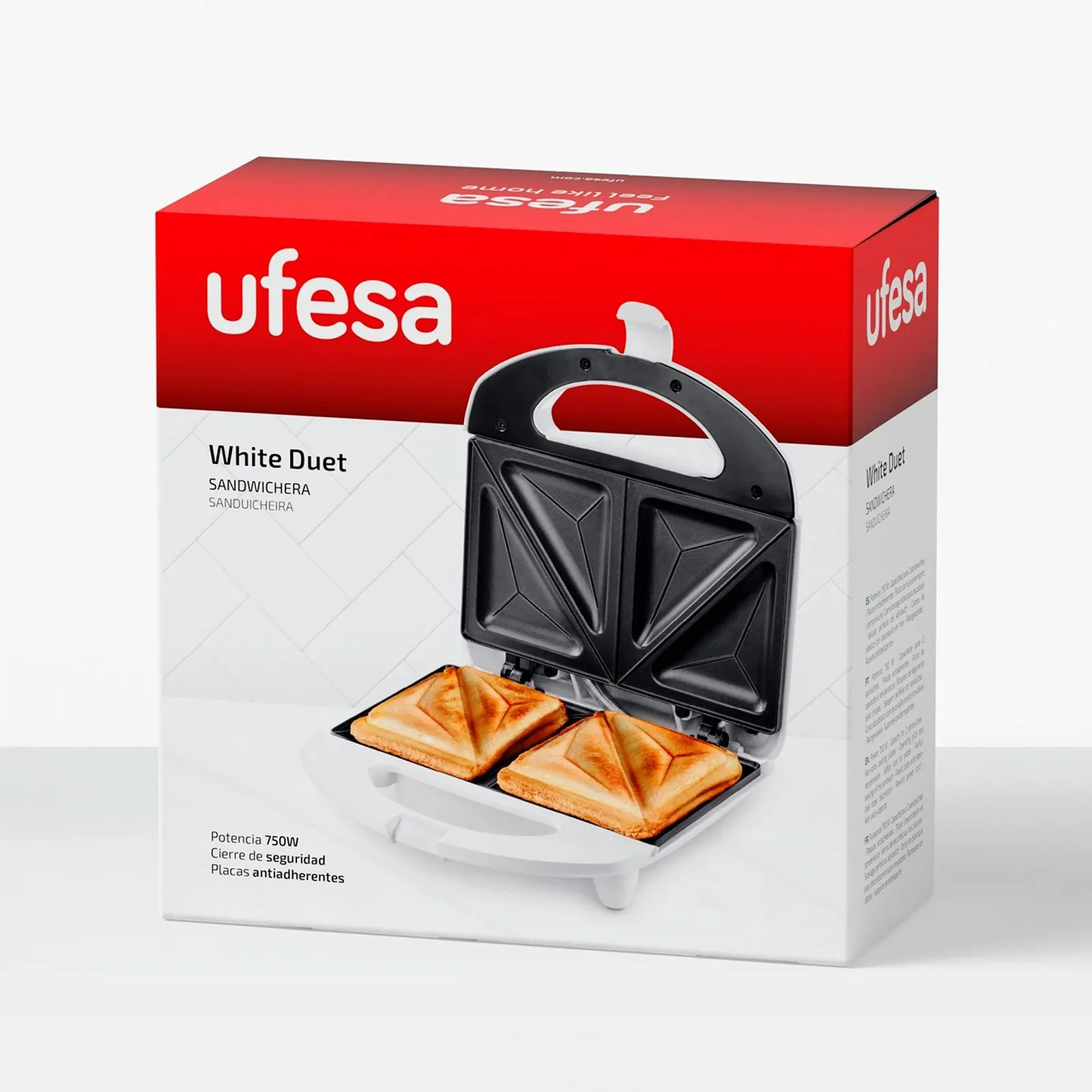 Сэндвичница Ufesa SW7862 750Вт, антипригарные пластины, Perfect Seal, 2 сэндвича, без BPA, белая, фото №4 Сэндвичница Ufesa SW7862 750Вт, антипригарные пластины, Perfect Seal, 2 сэндвича, без BPA, белая, фото №4