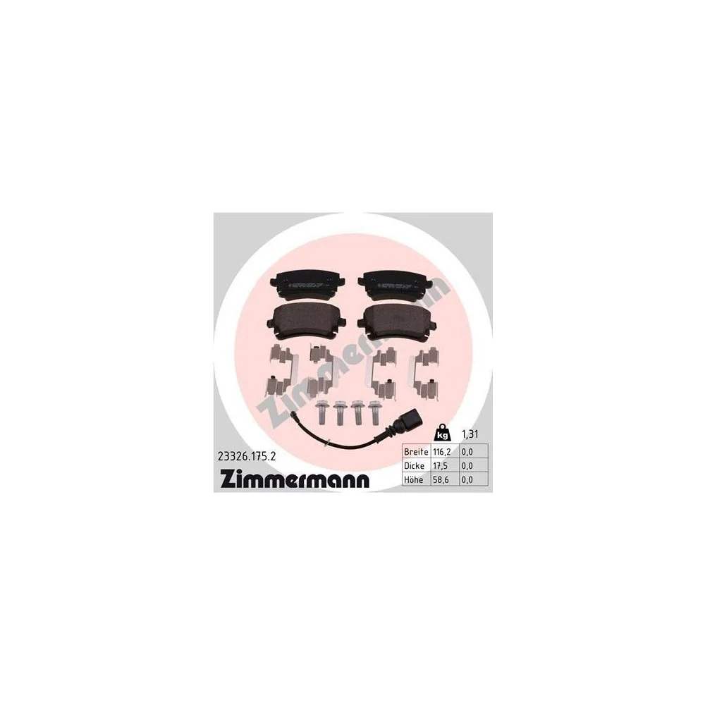 Комплект гальмівних колодок, дискове гальмо ZIMMERMANN 23326.175.2 для VAG задня вісь, фото №1 Комплект гальмівних колодок, дискове гальмо ZIMMERMANN 23326.175.2 для VAG задня вісь, фото №1