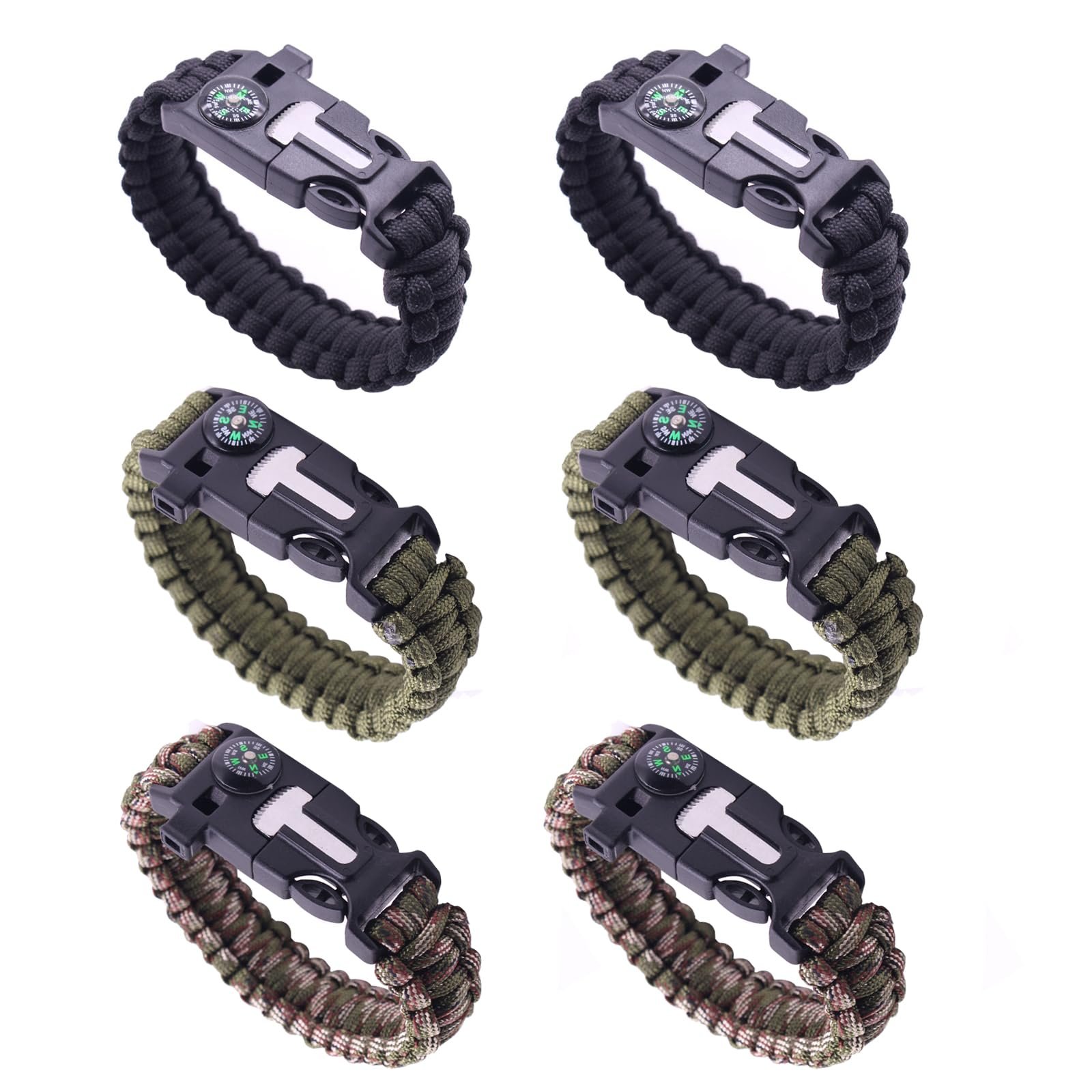 Браслети Sipiris Paracord Survival, 6 шт., комплект для виживання, браслет для активного відпочинку, походів, кемпінгу, катання на човнах, аварійних ситуацій або інших видів активного відпочинку (3 кольори), фото №1