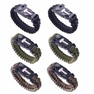Браслети Sipiris Paracord Survival, 6 шт., комплект для виживання, браслет для активного відпочинку, походів, кемпінгу, катання на човнах, аварійних ситуацій або інших видів активного відпочинку (3 кольори) - Фото 1