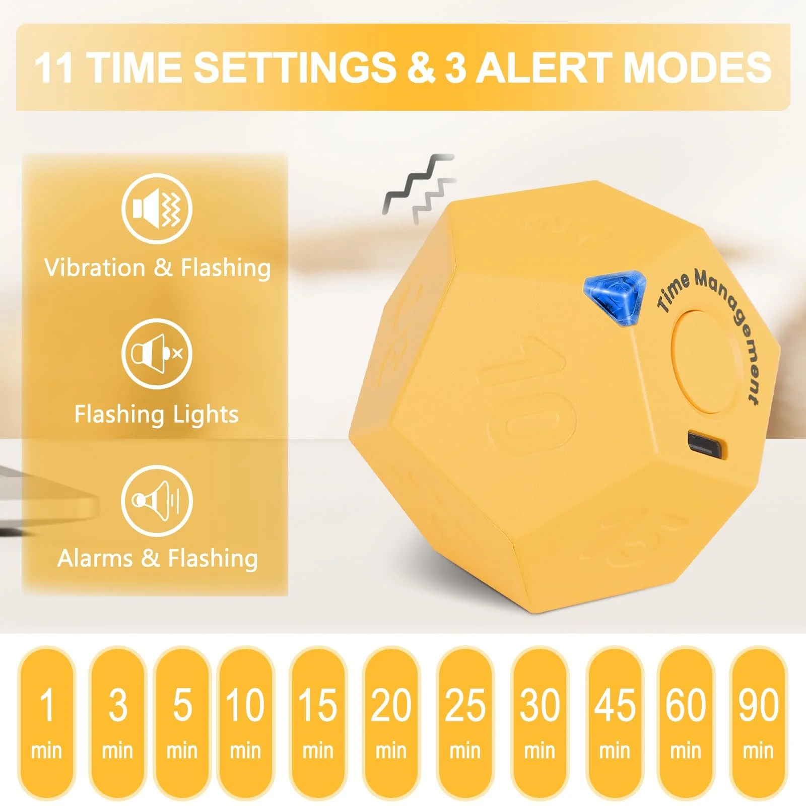 Таймер Cuteefun Pomodoro Rotating Cube Rechargeable 12 Sides Желтый, фото №2