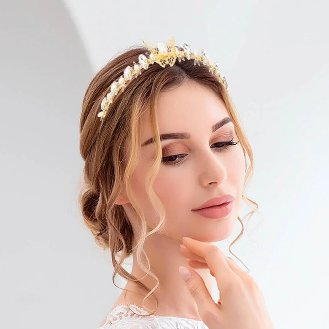 Обруч для волосся з кристалами та метеликами, фото №6