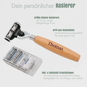 Бритва Personalised деревянная с гравировкой 4 лезвия бук synthetic.ua - Фото 1