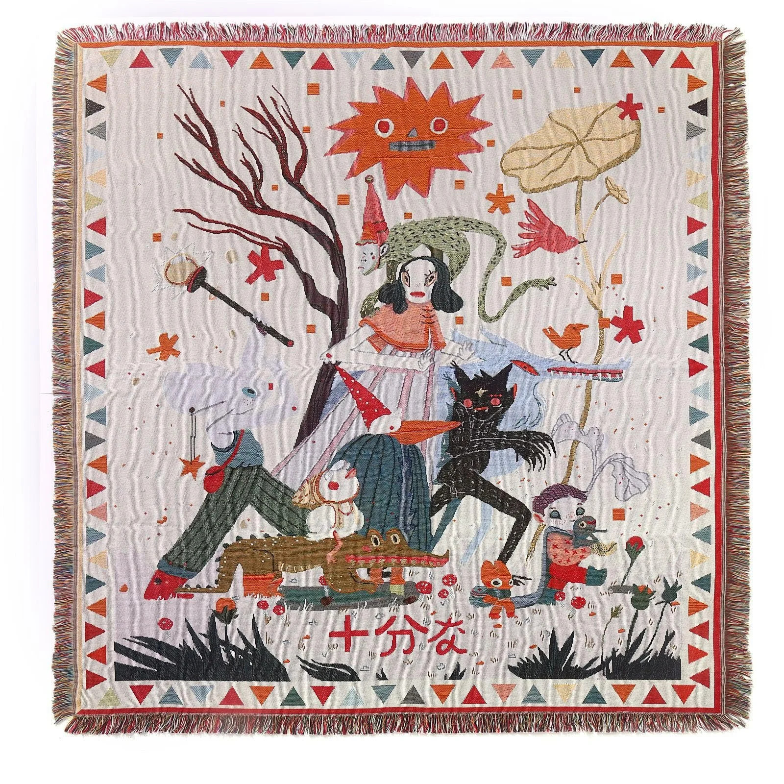 Плед LumiSyne Бавовняний тканий з китицями Богемний етнічний стиль Ацтек Навахо 160 x 130 см, фото №1