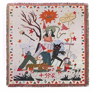 Плед LumiSyne Бавовняний тканий з китицями Богемний етнічний стиль Ацтек Навахо 160 x 130 см - Фото 1