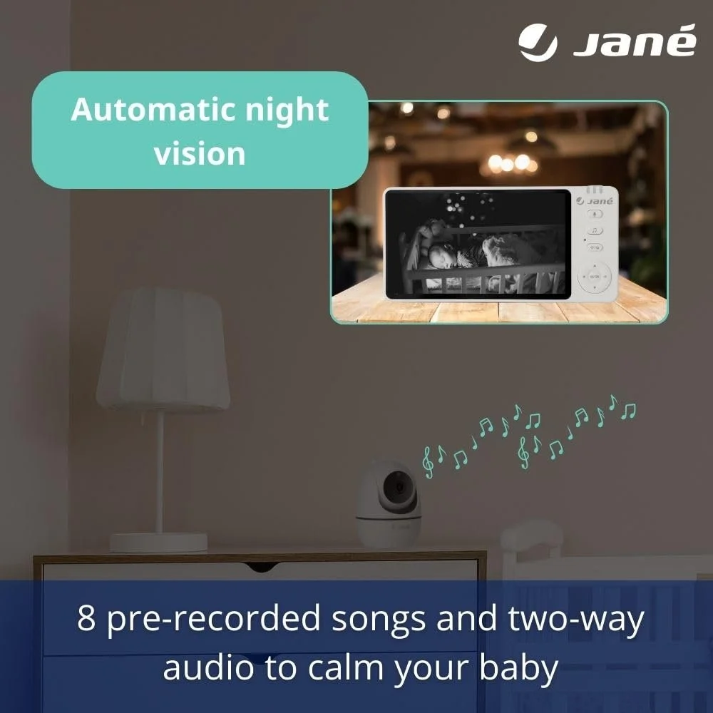 Дитяча відеоняня з монітором 5'' Jané Eye Pro з поворотною камерою енергозберігаючим акумулятором Wi-Fi Білий, фото №4 Дитяча відеоняня з монітором 5'' Jané Eye Pro з поворотною камерою енергозберігаючим акумулятором Wi-Fi Білий, фото №4