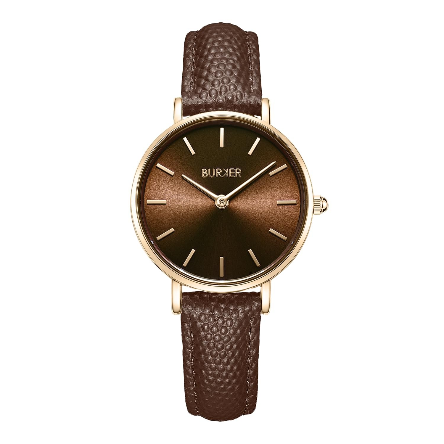 Женские часы BURKER Ruby Petite круглые классические аналоговые водонепроницаемые 3 ATM, золотисто-коричневые, 28 мм, фото №1