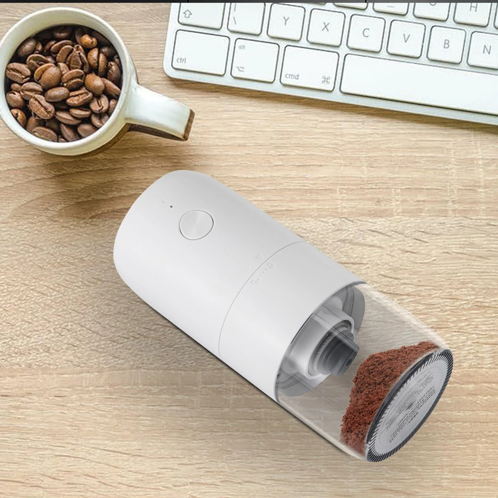 Електрична кавомолка Регульована крупність помелу з керамічною конусною для офісів, ресторанів, лаунж-барів White 19.8 x 8.2 см 25 Вт, фото №2