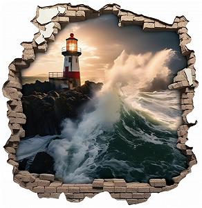 Наклейка на стіну Samunshi Wall Hole with Lighthouse in Storm 70 x 70 см Різнокольорова - Фото 1