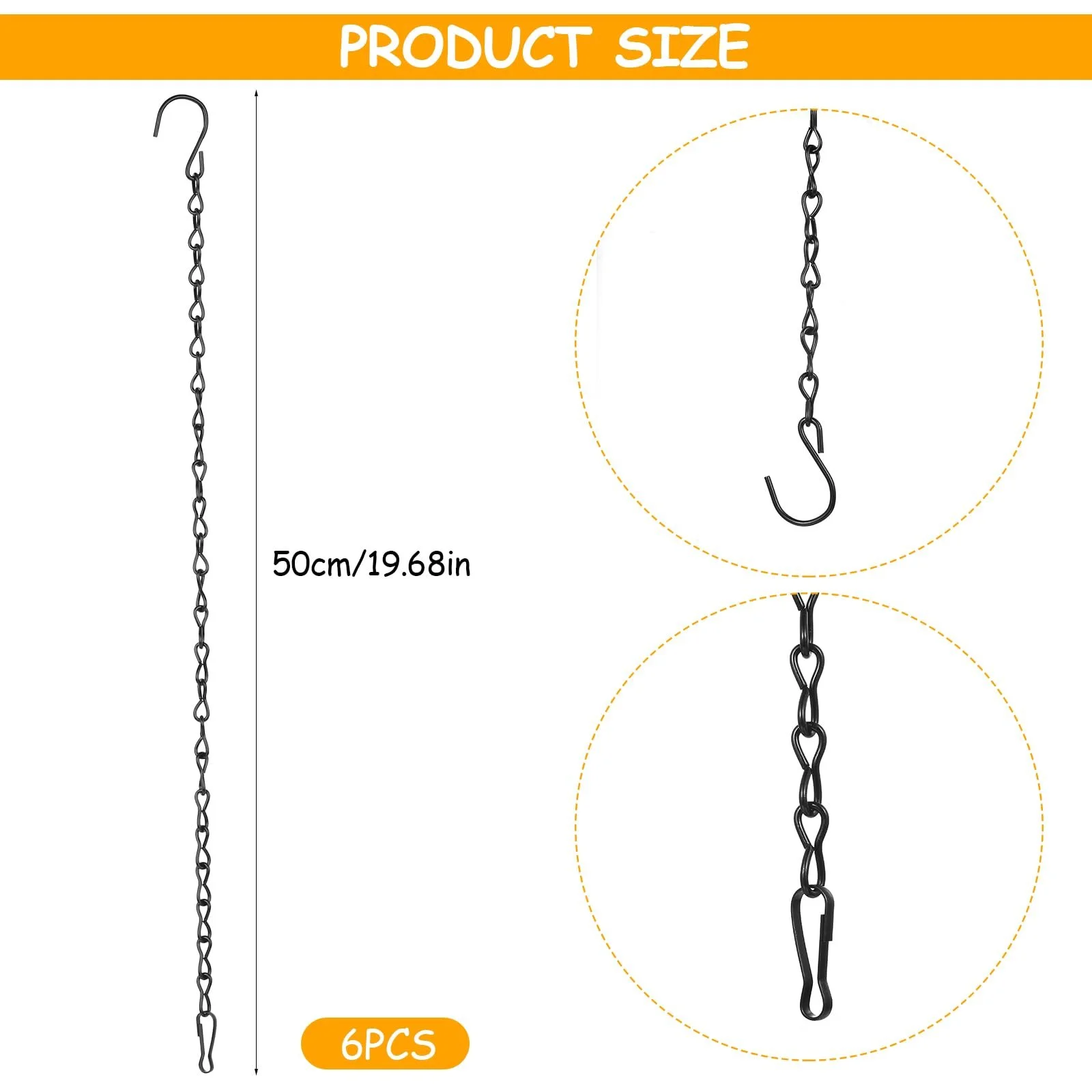 Ланцюги для підвісних кошиків 6 шт. 50 см металеві з гачками, фото №2