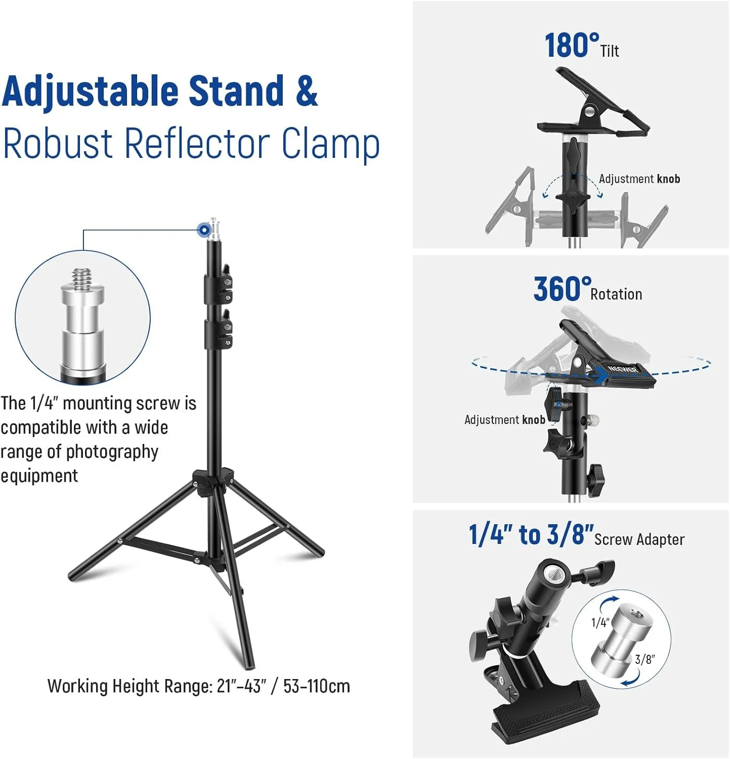 Комплект світловідбивачів Neewer 43"/110 см Чорний, фото №7 Комплект світловідбивачів Neewer 43"/110 см Чорний, фото №7