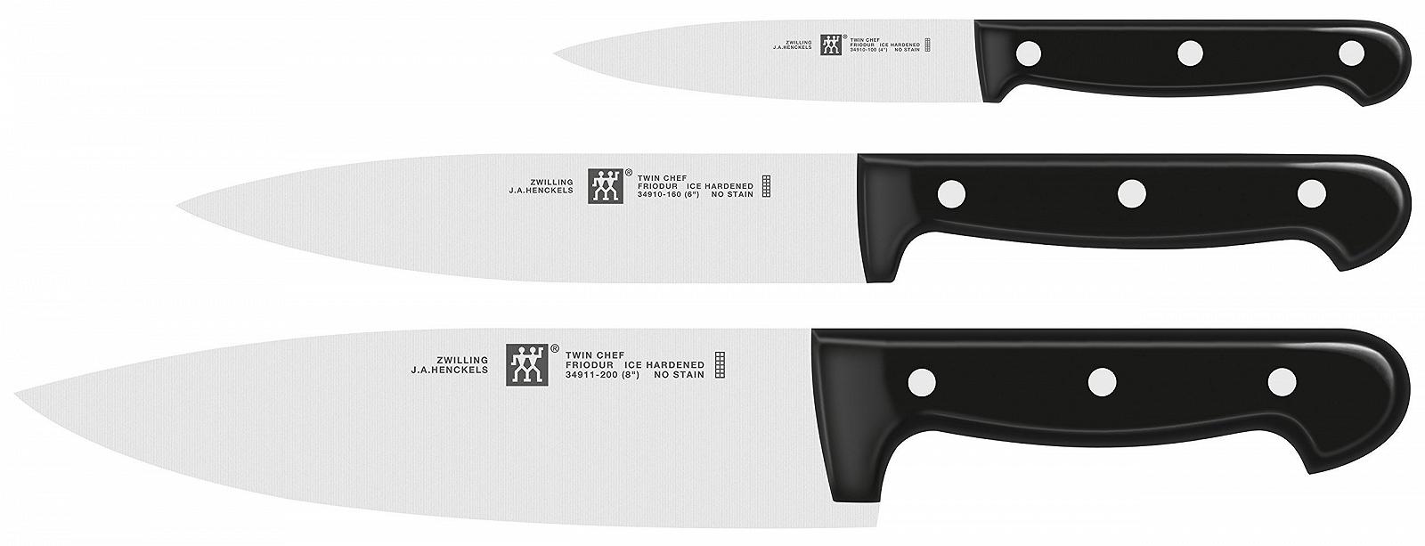 Набор ножей Zwilling Twin Chef 3 шт., нержавеющая сталь, пластик, черный, фото №2