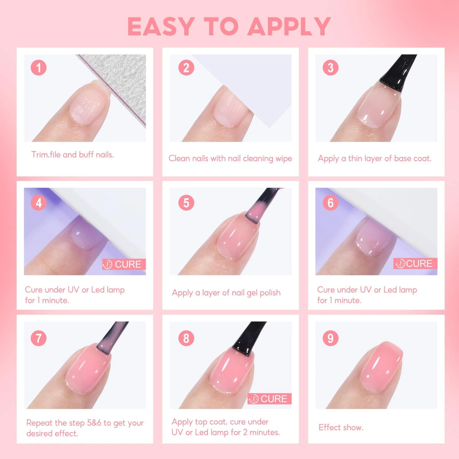 Гель-лак COSCELIA Jelly, 22 цвета, розовый, телесный, прозрачный, фото №9