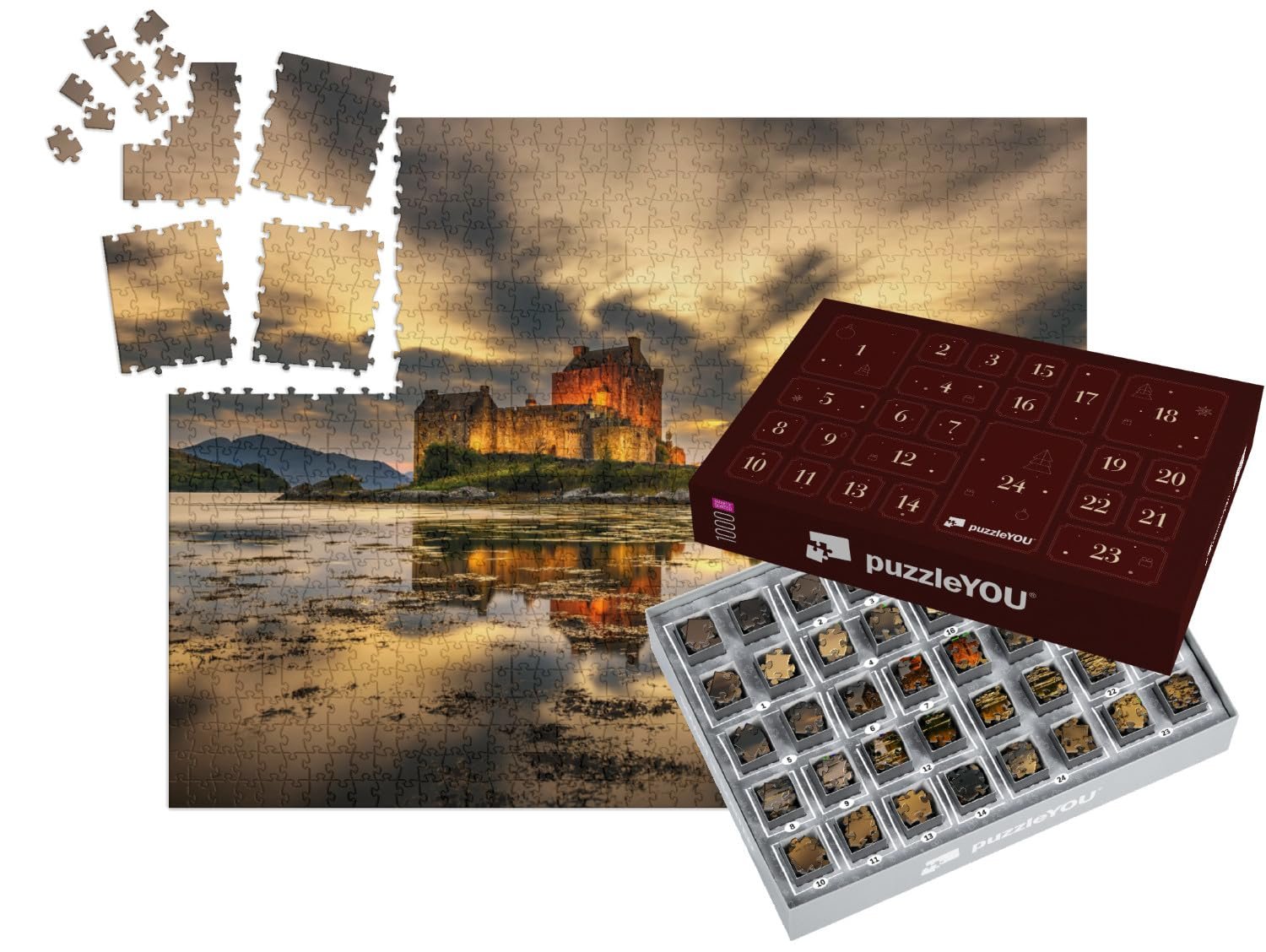 Пазл-адвент-календарь puzzleYOU Scotland "Закат над замком Эйлен-Донан, Шотландия" 1000 элементов, фото №1