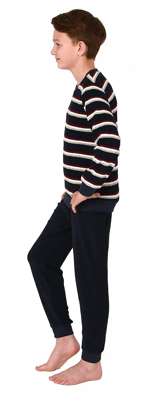 Пижама для мальчиков Normann махровая с длинными рукавами и полосатыми манжетами, фото №4