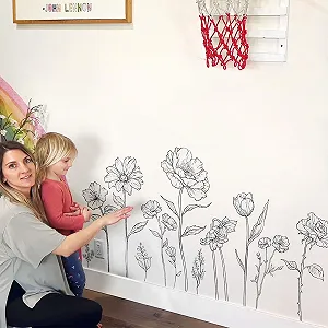 Наклейка на стіну Supzone Large Black Flower Minimalist Garden Чорна synthetic.ua - Фото 1