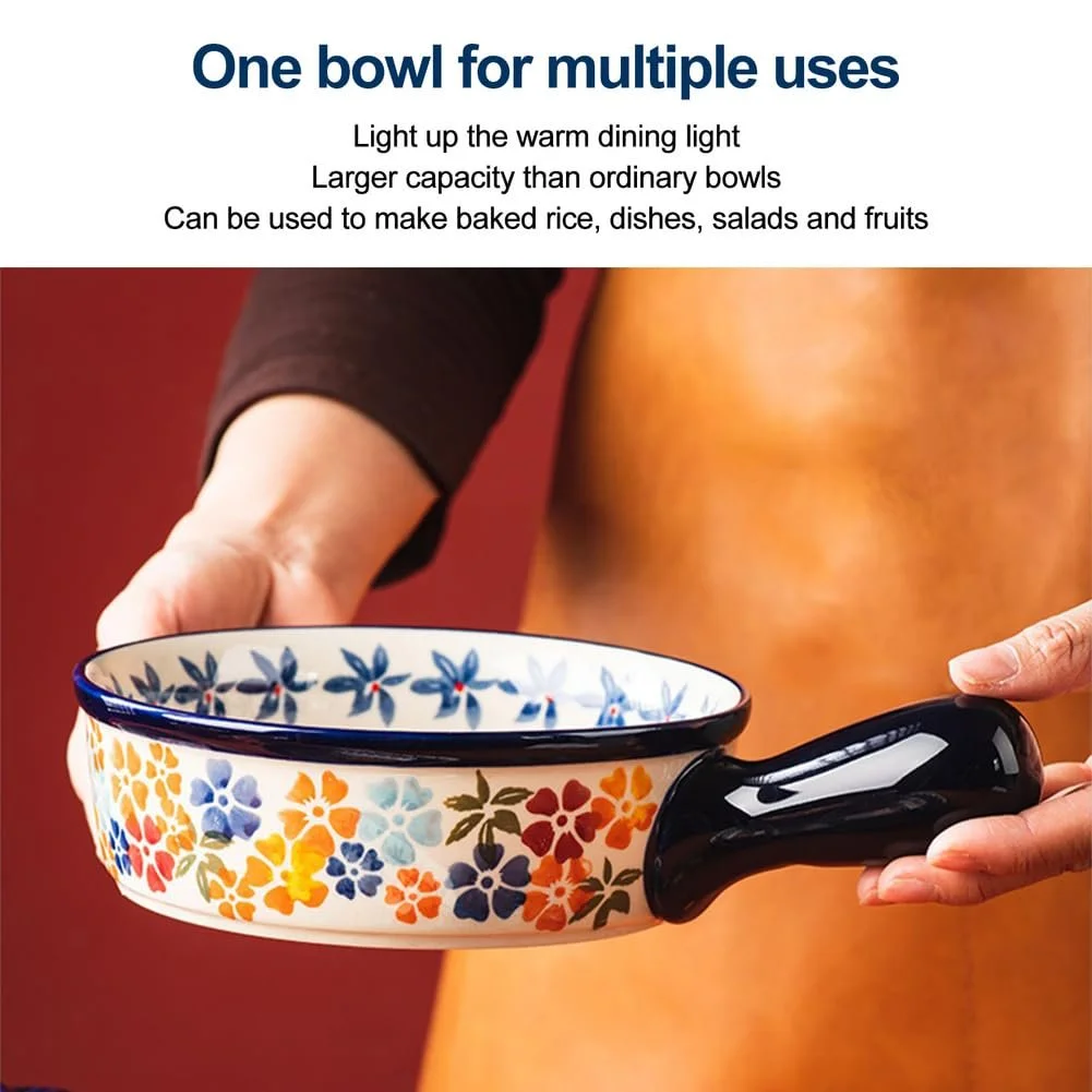 Противень Dxcaicc Керамический с одной ручкой Пятилистный цветок Синий Оранжевый Красный, фото №5