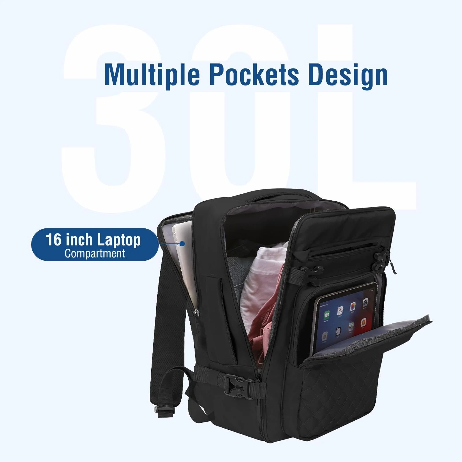 Рюкзак для ручної поклажі MOSISO 16 дюймів 40 x 30 x 20 USB Чорний, фото №4 Рюкзак для ручної поклажі MOSISO 16 дюймів 40 x 30 x 20 USB Чорний, фото №4