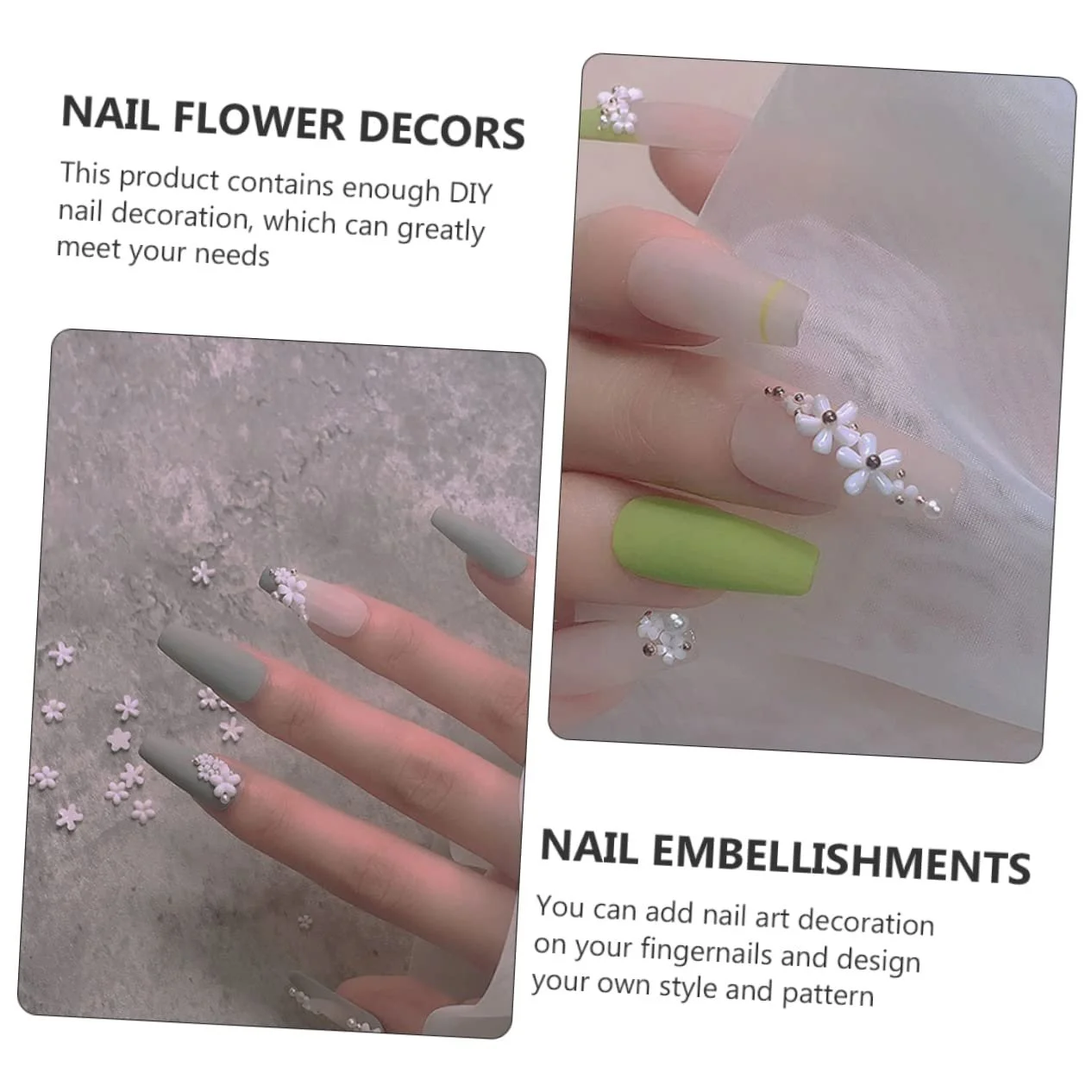 Прикраса для нігтів Квіти Білий (3 пакети), фото №7 Прикраса для нігтів Квіти Білий (3 пакети), фото №7