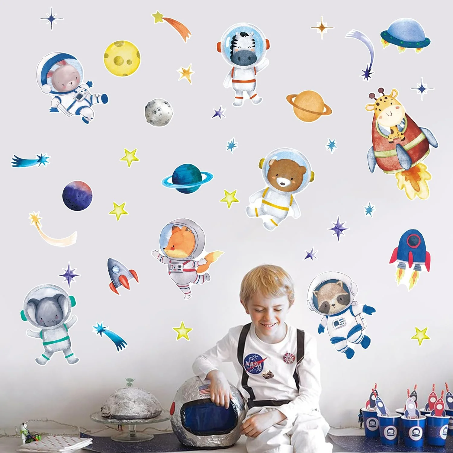 Наклейка на стіну HPNIUB Animals Astronaut 134 x 40 см Light Colour, фото №7