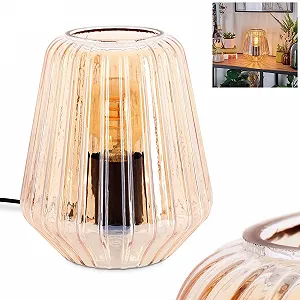 Настільна лампа Telhais Метал / Скло Дизайн зі скляним плафоном (діаметр 17 см) та вимикачем на кабелі 1 x E27 Чорний / Янтарний - Фото 1