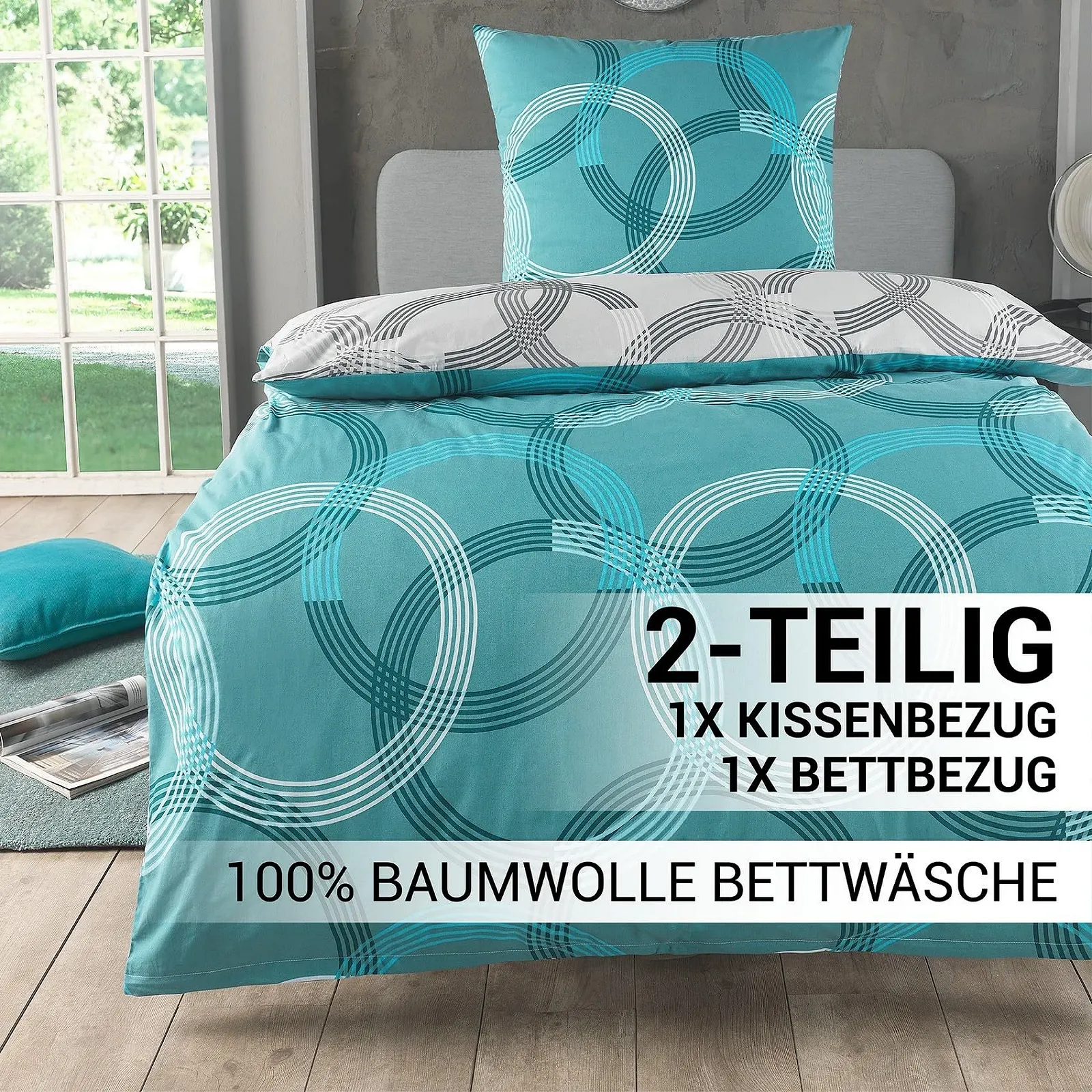 Комплект постельного белья MALIKA 2-Piece 135 x 200 см Renforcé Turquoise, фото №2