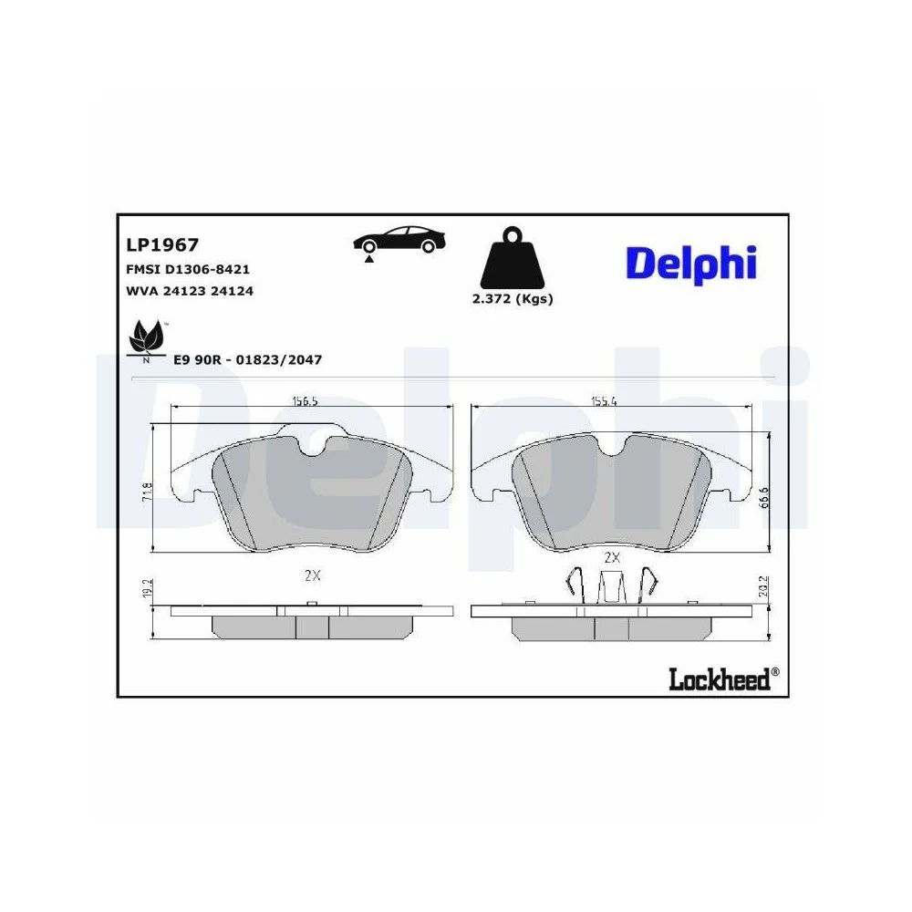 Комплект тормозных колодок дискового тормоза DELPHI LP1967 для FORD VOLVO LAND ROVER, фото №1