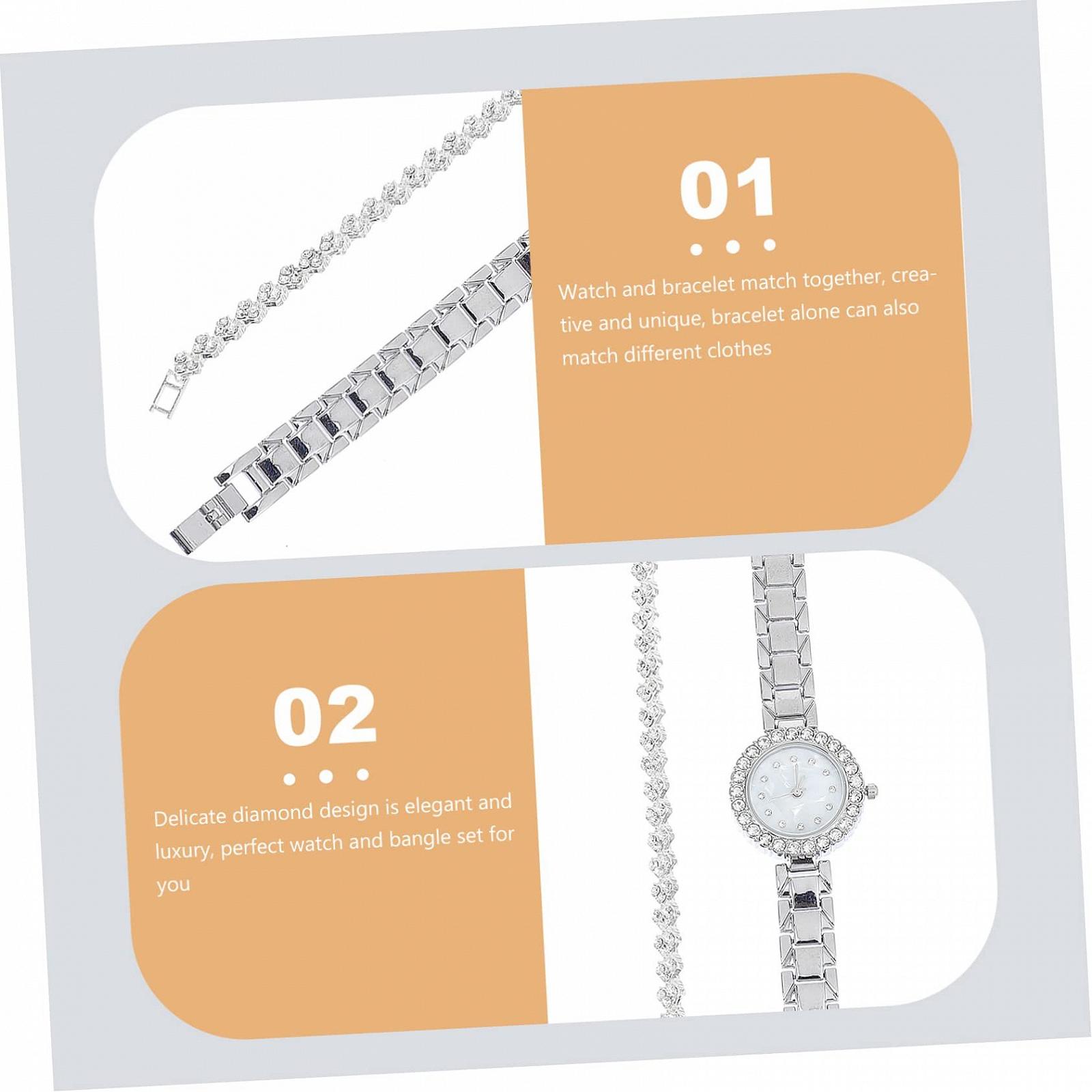 Набор Часы для женщин Healvian с браслетом Элегантный подарочный набор для свадьбы Стильный дизайн с нежным бриллиантовым мотивом, серебряный, фото №2