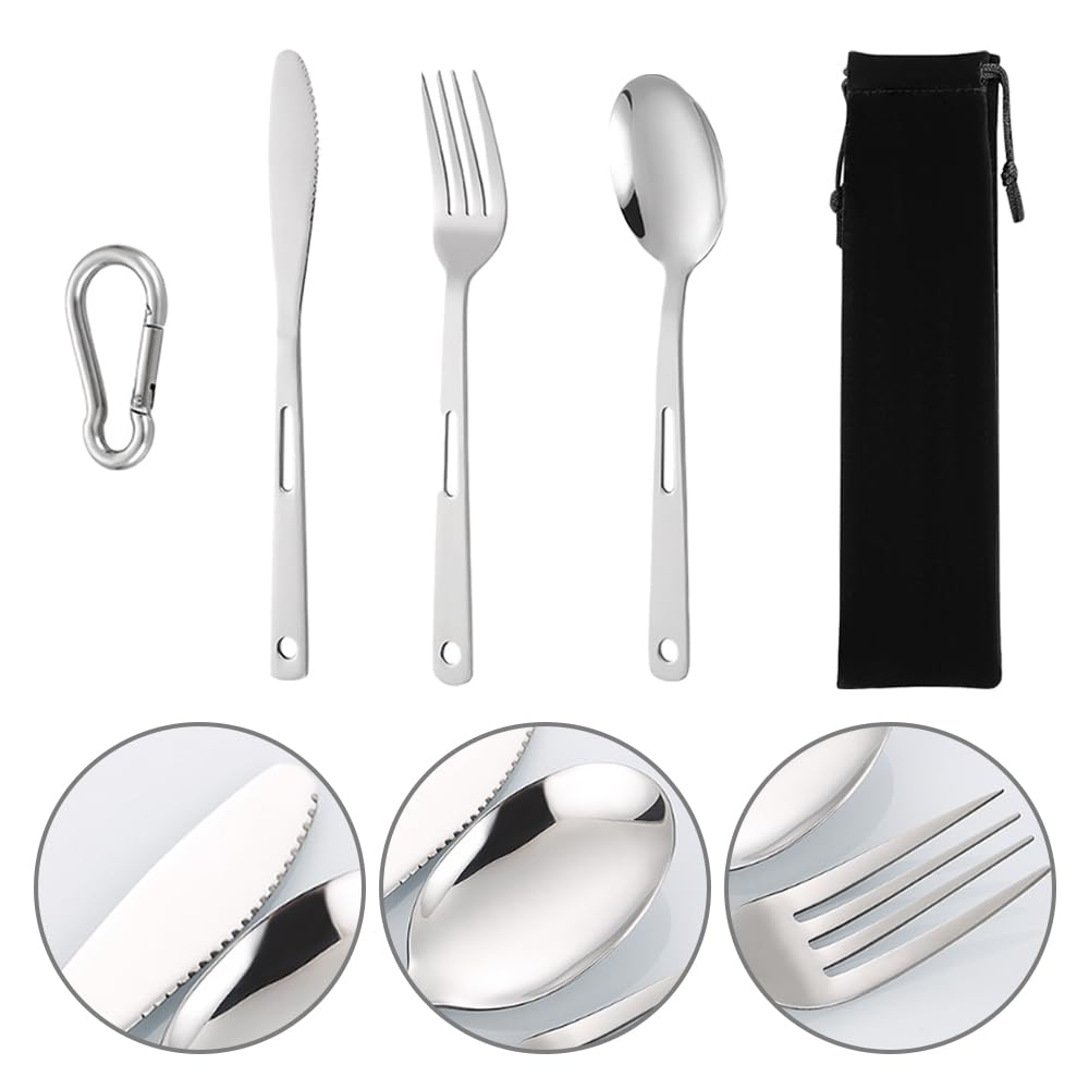 Набір столових приборів Wzhtuzi Outdoor Titanium 3-Piece для кемпінгу та подорожей з ножем, виделкою, ложкою та чохлом, фото №3