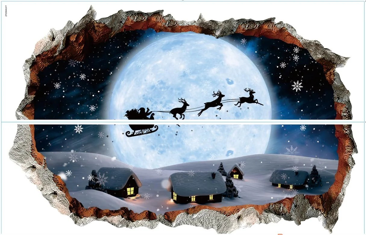 Наклейки на вікна HPNIUB 3D Різдвяні Санта Сніжинки Знімні для вітрин та скла, фото №5