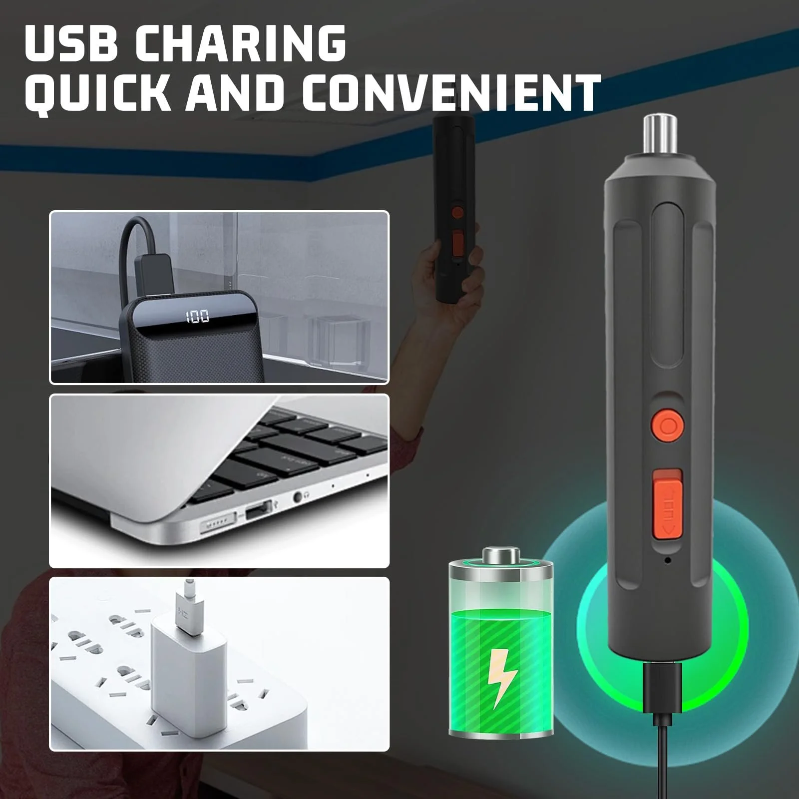 Електрична викрутка USB акумуляторна з набором біт, фото №7