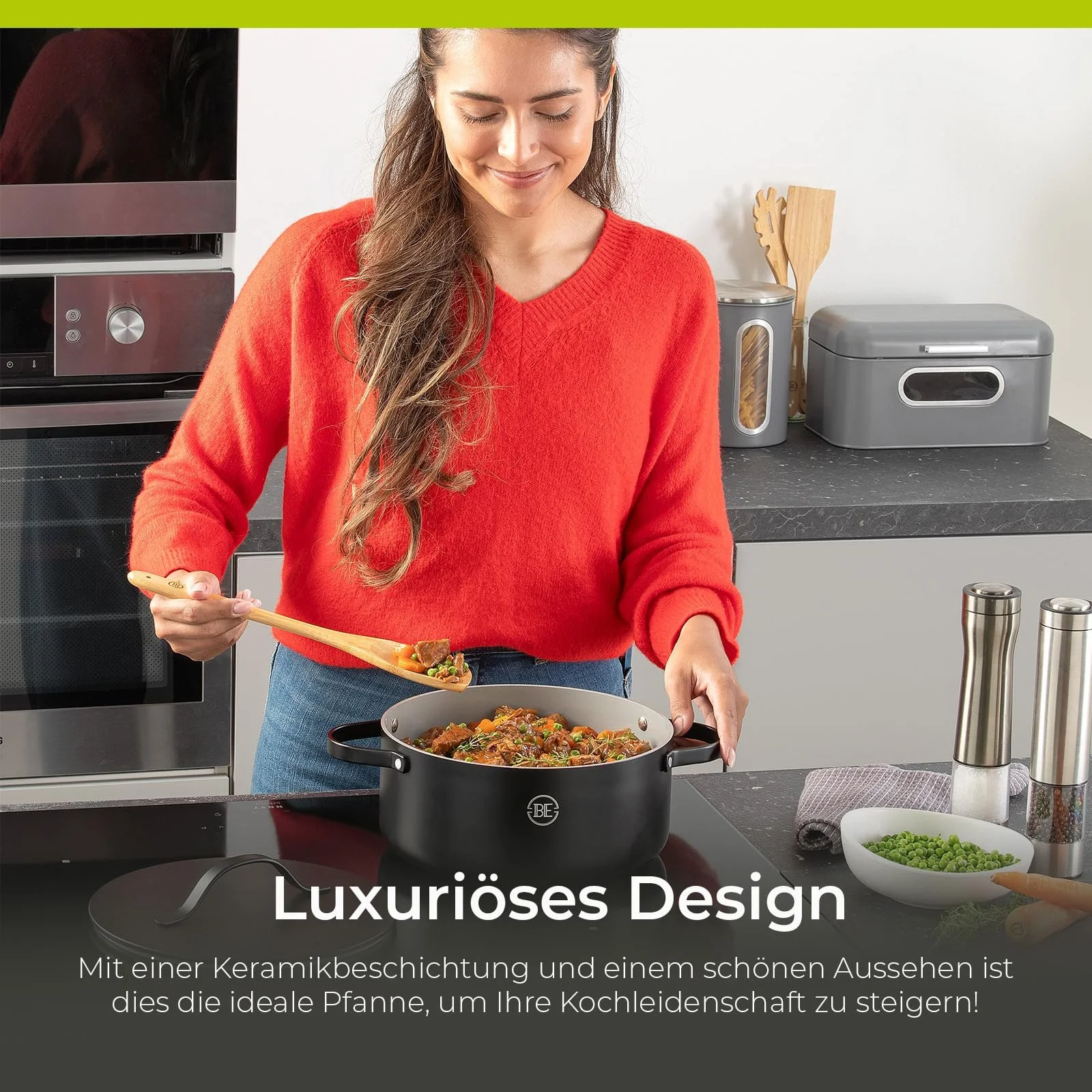 Кастрюля Be Living Essential 24 см (4 литра) с крышкой, индукционная, керамическое антипригарное покрытие, черная, фото №9 Кастрюля Be Living Essential 24 см (4 литра) с крышкой, индукционная, керамическое антипригарное покрытие, черная, фото №9