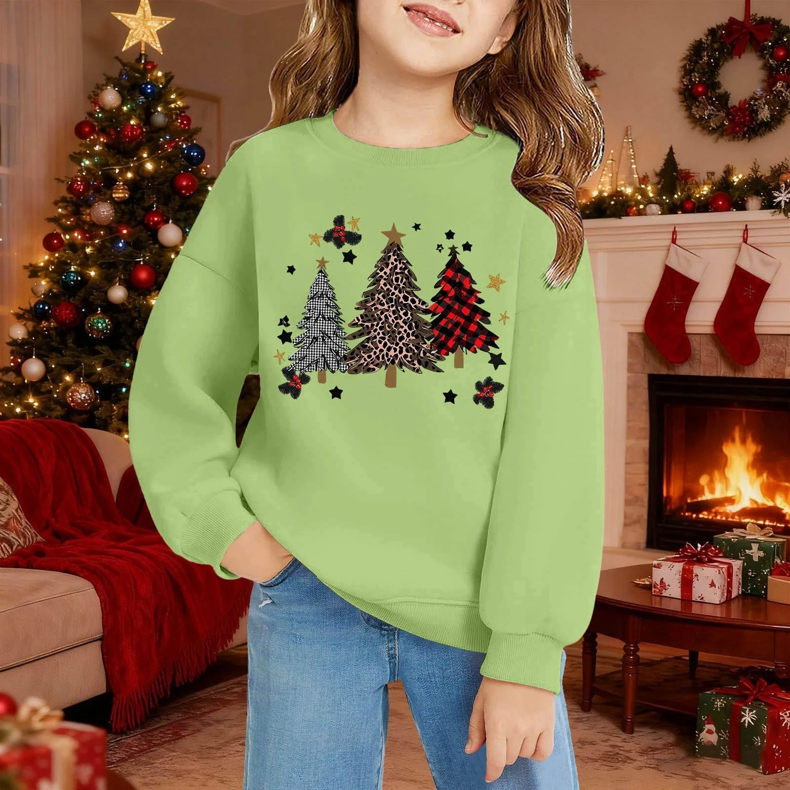 Пуловер Bedrucktes Sweatshirt Mit Rundhalsausschnitt Und Tasche, размер 158, для девочек, с длинными рукавами, флисовый, фото №3