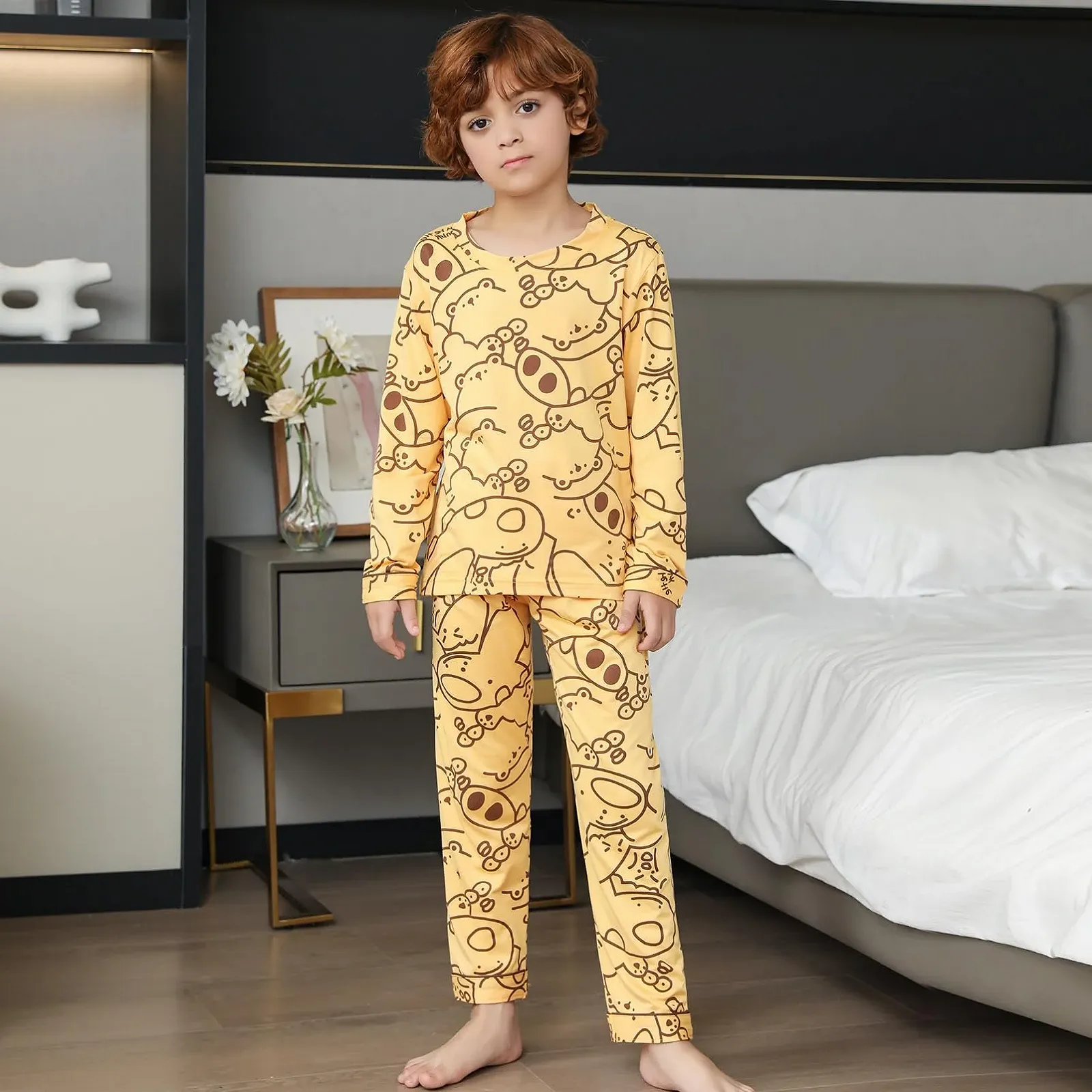 Комплект піжами для хлопчиків RuanMM Текстура бавовни, довгі, з круглим вирізом, фото №8