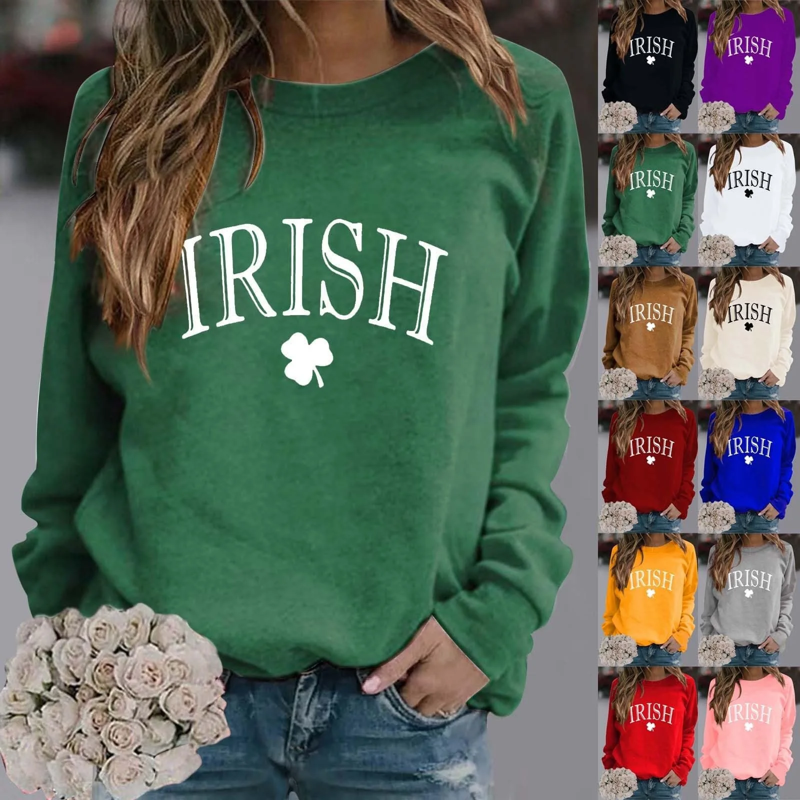 Женский свитшот HUIFUAO День Святого Патрика Lucky Clover Длинный рукав, фото №4 Женский свитшот HUIFUAO День Святого Патрика Lucky Clover Длинный рукав, фото №4