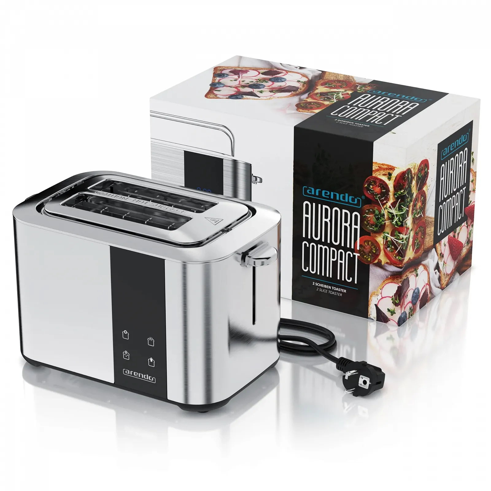 Тостер Arendo Stainless Steel Long Slot, 2 скибочки, сенсорний екран, подвійний корпус, вбудована насадка для булочок, 7 рівнів підсмажування, центрування хліба, дисплей залишкового часу, функція пам'яті, нержавіюча сталь, фото №7