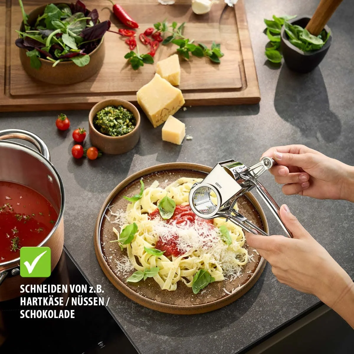 Терка GEFU Queso для сиру, барабан для натирання сиру, горіхів і шоколаду, фото №3