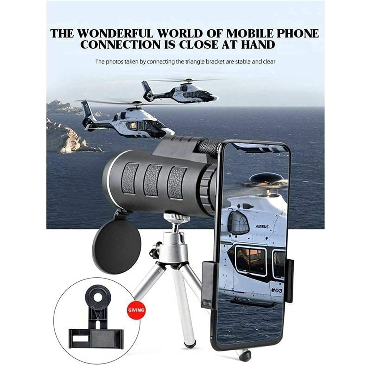 Монокуляр HD 12x50 зумований водонепроникний з адаптером для смартфона та штативом, фото №7