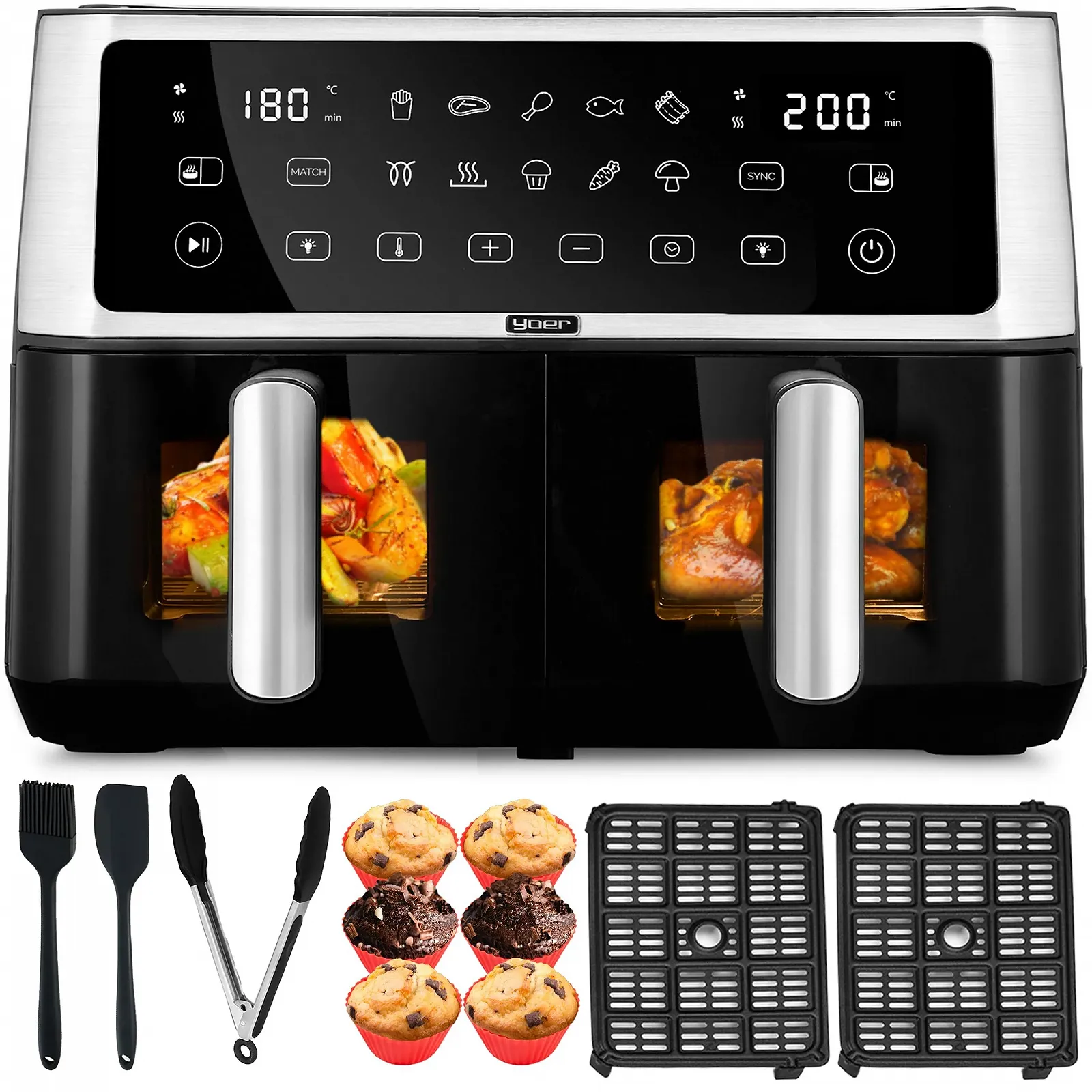 Мультипіч Yoer DualCrisp AF02BK 10 L 2 камери 6-в-1 10 програм 2850 W Black, фото №1 Мультипіч Yoer DualCrisp AF02BK 10 L 2 камери 6-в-1 10 програм 2850 W Black, фото №1