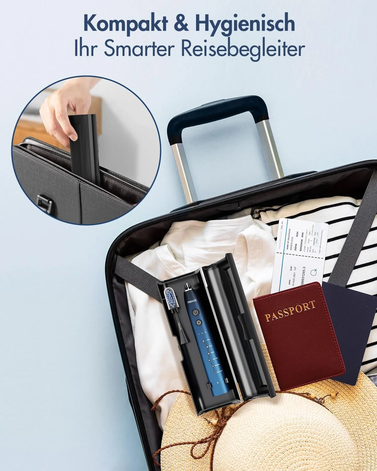 Электрическая звуковая зубная щетка 7MAGIC 6 режимов 3 интенсивности 40000 VPM IPX7 Синяя, фото №2