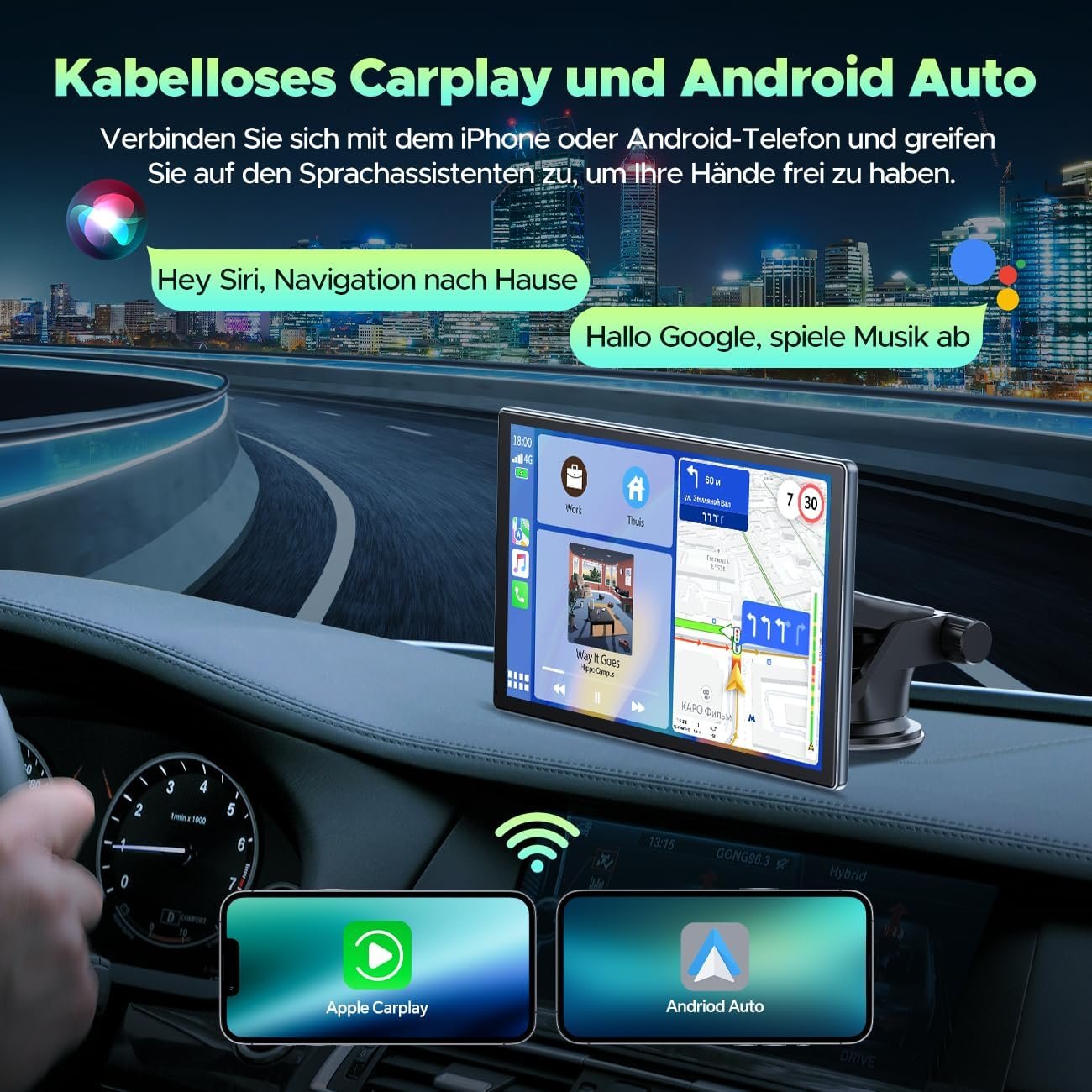 Автомагнітола Lamtto RC13 / 9" / Сенсорна / Apple CarPlay / Android Auto / Bluetooth / FM / AUX / SD Card, фото №3